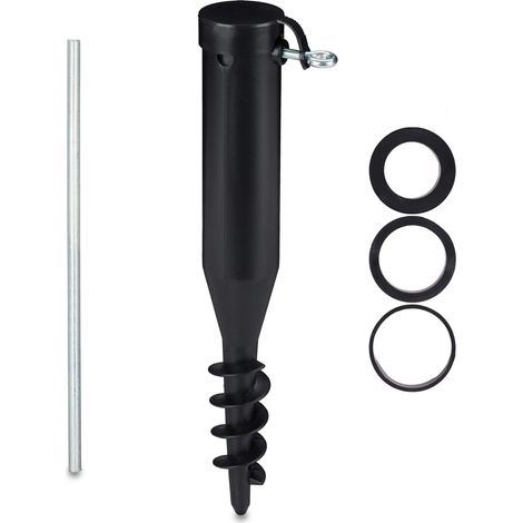 Douille de Sol, Pied de Parasol à Visser, Adaptateur 40-52 mm, Plastique, Protection Soleil, vis de Terre, Noir (1/5)