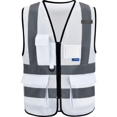 Gilet de sécurité haute visibilité blanc fermeture éclair poches porte-téléphone et badge taille 3XL (1/4)