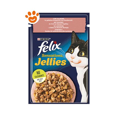 Purina Cat Felix Sensations Jellies Salmone con Gamberetti in Gelatina  - Purina Cat Felix Sensations Jellies Salmone con Gamberetti in Gelatina - Bustina Da 85 Gr
