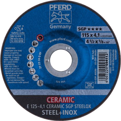 PFERD TOOLS Schruppscheibe CERAMIC SGP STEELOX D125xS4,1mmgekröpft SG STEELOX Bohrung 22,23 mm