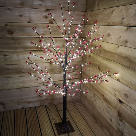 120cm 4ft Christmas Lit Black Twig Tree Red Berry 400 Warm White LED (1/5)