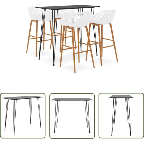 The Living Store 5-tlg. Bar-Set Schwarz und Weiß - Bar Set - Bartisch - Barhocker - Kücheninsel - Wohnzimmer Dekoration (1/5)
