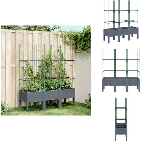 Jardinière avec treillis bleu gris 120x40x142,5 cm PP - Jardinier Avec Trellis - Pot Plante Grimpante - Jardinerie Exterieur - Pot En Plastique - Décoration Extérieur (1/5)