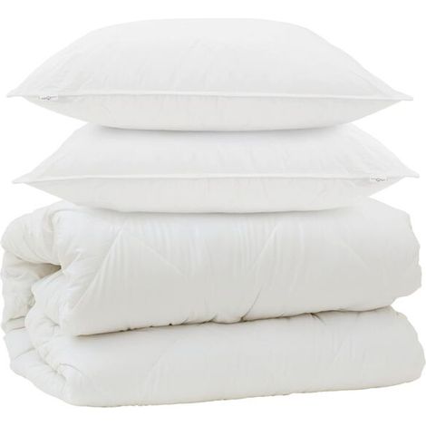 Ensemble couette et oreiller en duvet (3 pièces), microfibre blanche (1/5)