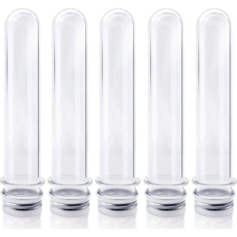 Tubes en plast transparent avec bouchon, lot de 15 (25x140 mm, 45 ml), idéaux pour expériences scientifiques, événements et décoration intérieure. (1/5)