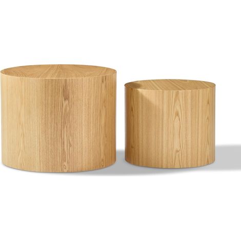 Holz-Kreis-Trommel-Couchtisch, moderner runder Holz-Beistelltisch, Satz-Couchtisch-Set für kleine Räume, für Wohnzimmer, Schlafzimmer, Büro,C