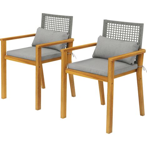 Set aus 2 Akazien-Gartenstühlen mit Kissen, Naturholz