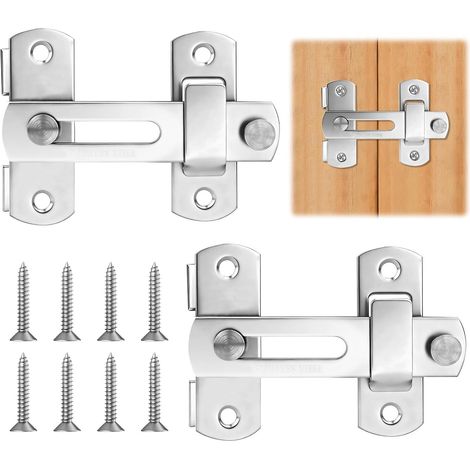 Verrou De Porte Coulissante, 2pcs 90/180 Degrés Loquet Porte Coulissante, Serrure de Portes Loquet de Crochet a Porte Bascule avec Vis pour Porte de Grange Coulissante Cuisines Fenêtre-Argenté