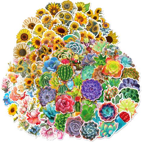150 Autocollants, Fleurs et Plantes, Vinyle PVC, Imperméable, Pour Voiture Ordinateur Vélo (1/5)