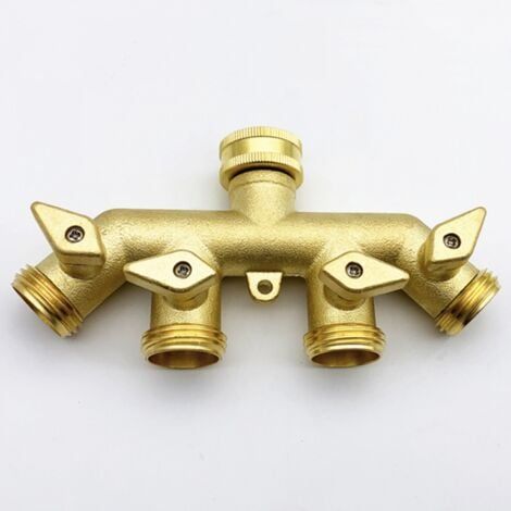 Distributeur de Tuyau (4 Voies), Arrosage en Laiton Adaptateur Diviseur à Quatre Voies Robinet à Tournant Sphérique Connecteur de Robinet (1/5)