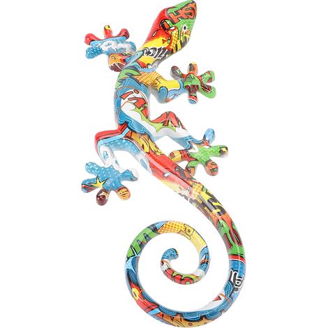 Décoration murale gecko à suspendre en résine aux couleurs vives, sculpture gecko colorée pour porche ou balcon (1/5)