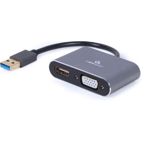 Adaptador de vídeo Cablexpert  Conector D-Sub HD de 15 pines (HD-15)  Conector HDMI tipo A de 19 pines  Hembra  Conector USB tipo A de 9 pines  Macho  Gris espacial  0,15 m (1/2)