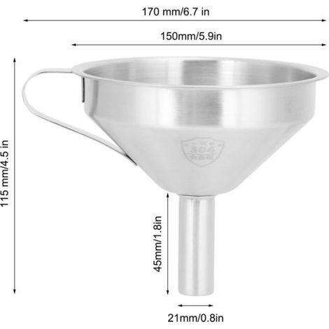 Entonnoir de remplissage en acier inoxydable 304 pour liquides et aliments - 15 cm (1/5)