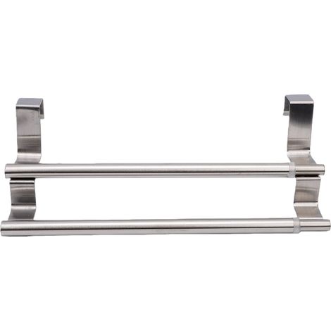 Porte-serviettes mural double barre extensible en acier inoxydable pour vêtements, salle de bain et cuisine. (1/5)