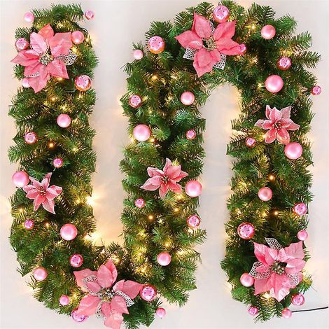 Guirlande De Sapin Dcoration Nol Guirlande Avec Boules Couronne De Fleurs Boule Avec Led Lumire Pour Porte Entre 270cm (rose)