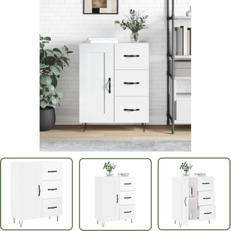 Furniture Limited - Buffet Blanc brillant 69,5x34x90 cm Bois d'in (1/5)