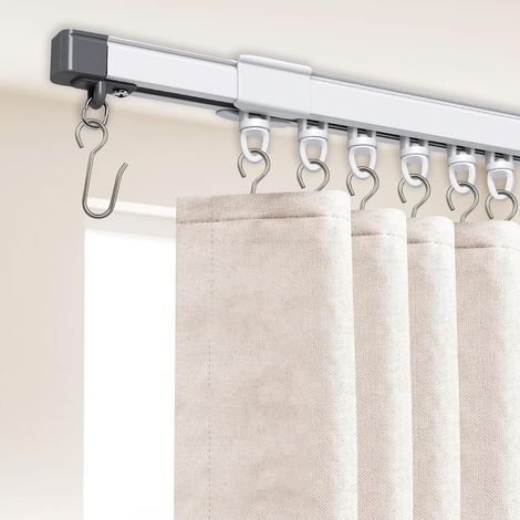 Rail à Rideaux en Aluminium Réglable 97-250cm, Fixer au Plafond ou au Mur Tringle à Rideaux, pour Salon, Bureau, Chambre à Coucher, Douche (1/5)
