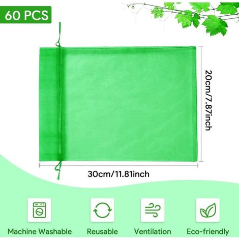 Sac Protection Fruits 60 Pièces, Sachet Protection Raisin 20x 30cm Jardin Sac Organza avec Cordon Contre Guêpe (1/5)