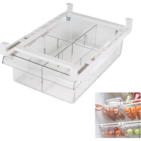 1 article,Bacs de Rangement pour Tiroir de Réfrigérateur, Pull Out avec Poignée, Boîte de Organiseur pour Support D'étagère de Frigo, Récipient Transparent pour Oufs et Fruits (1/5)