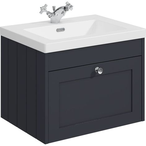 Balterley Butterton 600mm Wall Hung 1 Drawer Unit & Minimalist Basin 1 Tap Hole - Satin Dark Grey