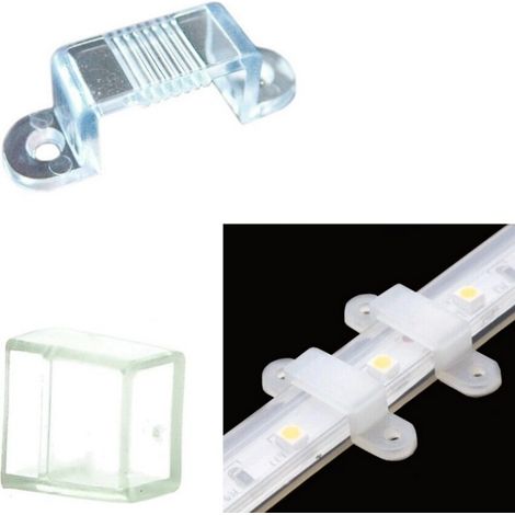 Trade Shop - SET 10 CLIPS + 2 VERBINDER GUMMIVERSCHLUSS LED STRIP WASSERDICHTE SPULE 12MM SCHRAUBEN -