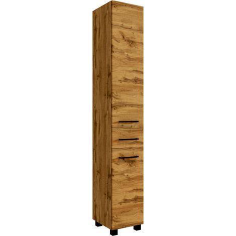 Badezimmer Hochschrank 30 cm breit MORISSON-03 in Wotan Eiche Nb., stehend und hängend einsetzbar, B/H/T: ca. 30/180/35 cm (1/5)