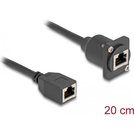 Delock Cable RJ45 tipo-D hembra a hembra Cat.5e negro 20 cm