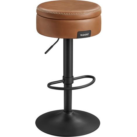 Vasagle – Tabouret de bar pivotant 360° – Hauteur réglable 61,5-81 cm – Rangement intégré – PU facile à nettoyer – Style moderne mi-siècle – Marron caramel (1/5)