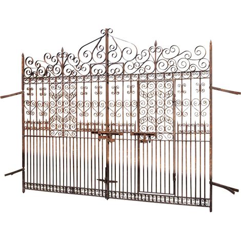 Outdoor wrought iron gate 360x300x8 cm Gate with antique finish Large iron garden entrance gate Unique decorative piece (1/5)