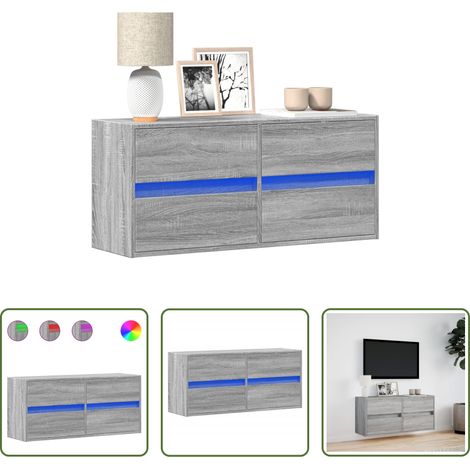 Armoire TV murale - Meuble TV mural avec lumières LED sonoma gris 100x31x45 cm (1/5)
