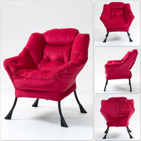 Fauteuil de détente — Un fauteuil confortable doté d'une structure métallique et d'une poche de rangement latérale pratique son design à la fois simple et élégant en fait un choix idéal pour la chamb (1/4)