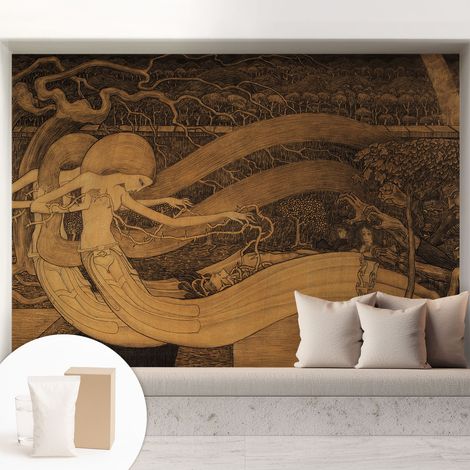 Tapete Vliestapete mit Kleber- abwaschbar - Raumgestaltung Schlafzimmer Wohnzimmer Tapete Surrealistische Figuren 208x146 cm (1/5)