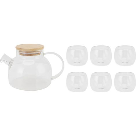 Ensemble Théière Verre + 6 Tasses Isolantes Compatible Plaque Céramique et Feu Direct Filtre Inox 500ml (1/5)