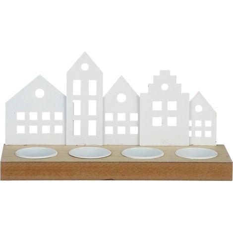 House of Seasons Teelichthalter Haus weiß 25 x 8 x 13 cm Teelichthalter