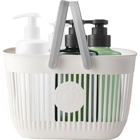 Poubelle de douche, panier de douche pour dortoir, Grand panier de rangement de douche avec poignées, Support de douche avec trous, bacs de rangement (1/5)