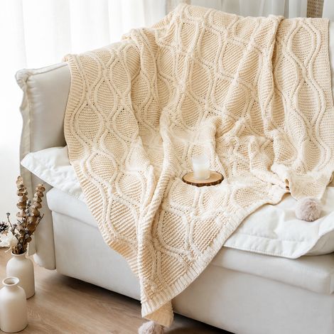Plaid Jeté de Canapé Chenille Unie - Beige 130x160 cm 50 × 40 × 30 cm 1 kg – Livraison gratuite