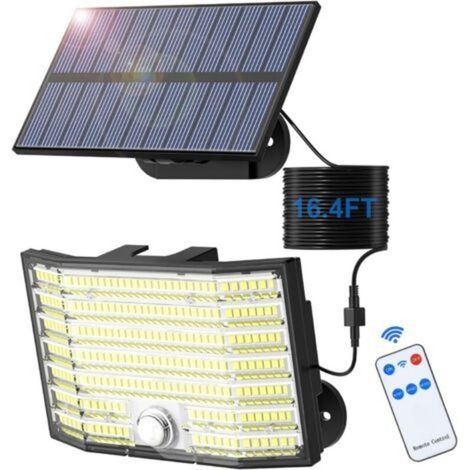 Applique murale solaire d'extérieur, 226 LED, éclairage de sécurité solaire, détecteur de mouvement, 3 modes, projecteur solaire divisé, étanchéité IP65, avec télécommande et câble de 5 m, 1 paquet (1/5)