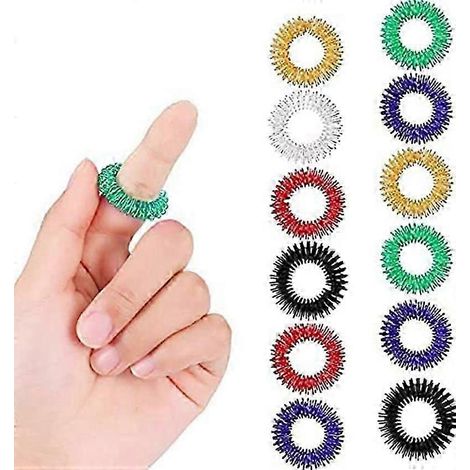 Lot de 12 anneaux d'acupression Quesuc pour le massage des doigts, adaptés aux enfants, aux adultes et aux personnes anxieuses. (1/4)