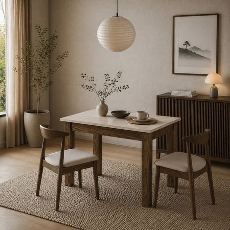 Kleiner Esstisch Walnuss mit Travertin-Melamin – 110 cm – mit