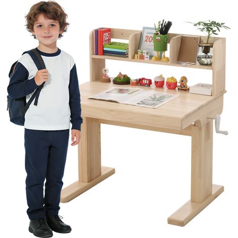 Table enfant en bois massif, hauteur réglable, plateau inclinable 0-43°, rangement, sécurité certifiée, dès 6 ans (1/5)