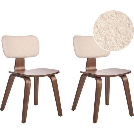 Conjunto de 2 sillas de comedor estilo retro asiento tapizado bouclé madera oscura y beige Lucinda