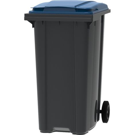 ESE France Conteneur Poubelle à déchets 2 roues - 360L - Robuste et Économique - 100% Recyclé - Gris avec Couvercle Bleu - Fabriqué en France (1/5)