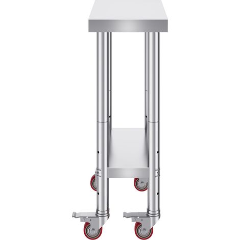 Table de travail inox 12x24x34 pouces, capacité 700 lbs, 4 roulettes, 3 hauteurs réglables, usage pro cuisine restaurant, argent. (1/5)