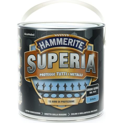 Hammerite Superia smalto metallo antiruggine interno e esterno, Brillante Grigio Scuro, 2.5 L (1/2)