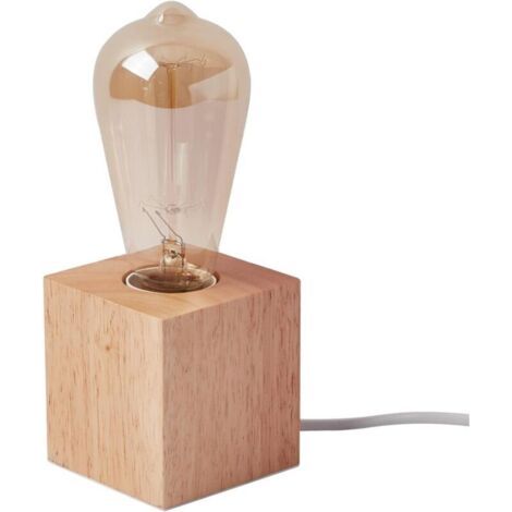 Kleine Tisch-/Nachttischlampe mit quadratischem Holzsockel, E27 60W, ideal für Schlafzimmer, Wohnzimmer oder Büro (Leuchtmittel nicht enthalten)