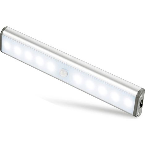 10 lampade a LED, senza fili, ricaricabili tramite USB, magnetiche, con sensore di movimento, portatili. Luce per armadi, luce di emergenza, luce notturna per bambini, luce d'accento, argento. (1/5)