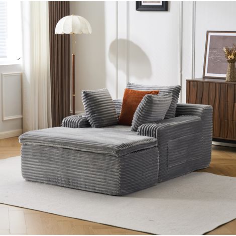 Divano chaise longue in velluto a coste grigio OKMYHOME (1/4)