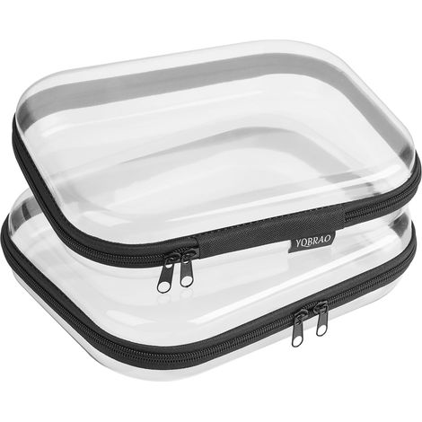 Lot de 2 pochettes rigides zippées, doubles, étanches et portables, pour cosmétiques. Boîtes de rangement à monter soi-même, étui en plastique rigide, pochettes transparentes zippées pour une organisa (1/5)