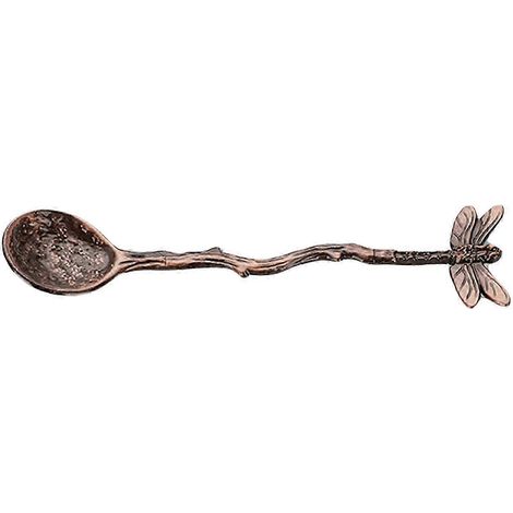 Cuillère à café vintage effet martelé en alliage de zinc, motif libellule, étoile et branche, cuillère à glace pour la cuisine DYLBronze RougeA (1/5)