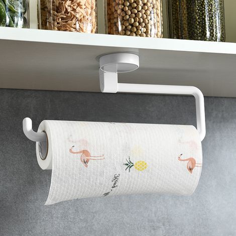 Porte-rouleau de papier essuie-tout autocollant, blanc, pour placard sous le meuble. Porte-rouleau de cuisine en acier inoxydable SUS304. (1/5)